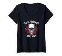 Mujer Mamás Salvajes y desquiciadas Club Skull Funny Mom Camiseta Cuello V