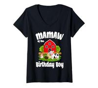 Mujer Mamaw of The Birthday Boy Farm Animal Fiesta de Cumpleaños Fiesta Celebración Camiseta Cuello V