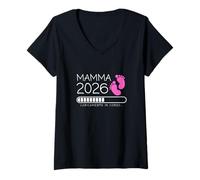 Mujer Mamma 2026 Loading Annuncio Gravidanza Bimba Femmina Camiseta Cuello V
