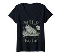 Mujer Man I Love Fartin' Milf Pupsender Frog Cool Hilarious Frog Camiseta Cuello V