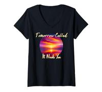 Mujer Mañana Llamado Necesita inspiración en atardeceres Camiseta Cuello V