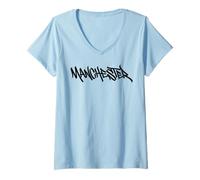 Mujer Manchester Graffiti City Street Art Handstyle Reino Unido Inglaterra Camiseta Cuello V