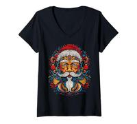 Mujer Mandala de Navidad con Motivo navideño de Papá Noel Camiseta Cuello V