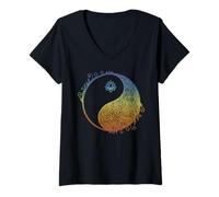 Mujer Mandala Floral Yin Yang Minimal Tai Chi Taoísmo Camiseta Cuello V