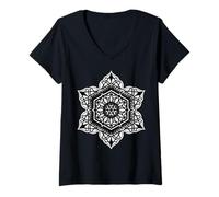 Mujer Mandala Geometría Sagrada Hexágono Geométrico Blackwork Camiseta Cuello V