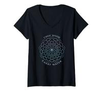 Mujer Mandala Meditación Zen Picar Madera Llevar Agua Camiseta Cuello V