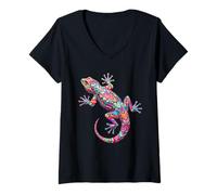 Mujer Mandala Tribal Lagarto Intrincado Reptil Camiseta Cuello V