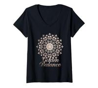 Mujer Mandalas florales equilibrio dorado oro rosa Lotus Art Camiseta Cuello V