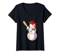 Mujer Mande De Nieve De Béisbol De Invierno Con Un Bate De Béisbol Camiseta Cuello V