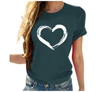 Mujer Manga Corta Cuello O Estampado Corazón Casual Tops Blusa Camiseta Pantalones a Cuadros, verde, L