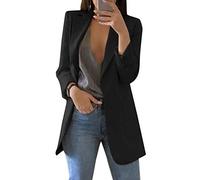 Mujer Manga Larga Blazer Elegante Oficina Negocios Parte OL Traje De Chaqueta Sólido Slim Fit Abrigo Cardigan Outwear Top A Negro ES 40