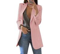 Mujer Manga Larga Blazer Elegante Oficina Negocios Traje De Chaqueta Sólido Slim Fit Abrigo Cardigan Outwear Top (Rosa, m)