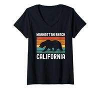 Mujer Manhattan Beach California Surf Vintage Cali Redondo SoCal Camiseta Cuello V