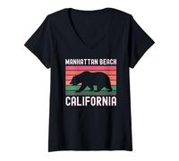 Mujer Manhattan Beach California Surf Vintage Cali Redondo SoCal Camiseta Cuello V