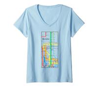 Mujer Manhattan New York NYC Metro Mapa Retro Rail Transit Art Camiseta Cuello V