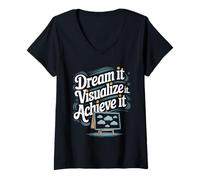 Mujer Manifestación Visión Junta Objetivo Establecimiento Sueño Grande Visualizar Camiseta Cuello V