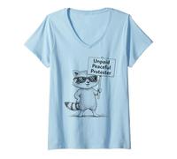 Mujer Manifestante pacífico no remunerado Humor Mapache Divertido Camiseta Cuello V