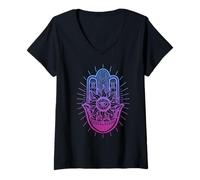 Mujer Mano de Fátima/Hamsa/S-XXXL/Esoterismo/Yoga/Meditación Camiseta Cuello V
