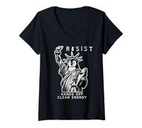 Mujer Manos Fuera de Energía Limpia Pingüino Resistir Protesta Patri Camiseta Cuello V