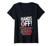 Mujer Manos fuera de mi protesta del Seguro Social 2025 Camiseta Cuello V