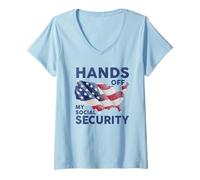 Mujer Manos Fuera de mi Seguro Social Camiseta Cuello V
