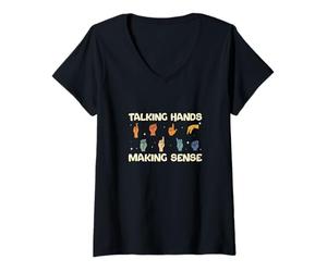 Mujer Manos Que Hablan Haciendo Sentido Cool Finger Ortografía ASL Maestros Camiseta Cuello V