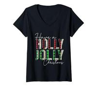 Mujer Manta Have A Holly and Jolly Have a Holly and Jolly Merry Christmas, Leopardo y búfalo Camiseta Cuello V
