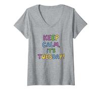 Mujer ¡Mantén la Calma, es Martes! Letras en Forma de Burbuja Camiseta Cuello V