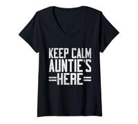 Mujer Mantén la Calma, la tía está aquí, tía Camiseta Cuello V