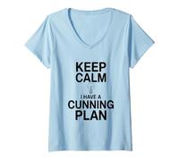 Mujer Mantén la Calma, Tengo un Plan astuto, Humor Camiseta Cuello V
