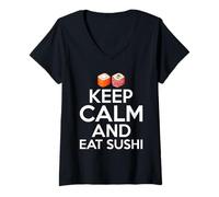 Mujer Mantén la Calma y Come Sushi Camiseta Cuello V