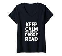 Mujer Mantén la Calma y Prueba de Lectura para entusiastas de la gramática Camiseta Cuello V