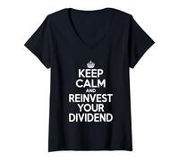 Mujer Mantén la Calma y reinvierte Tus dividendos Motivacional Camiseta Cuello V