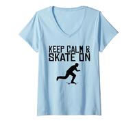 Mujer Mantén la Calma y Sigue patinando Camiseta Cuello V