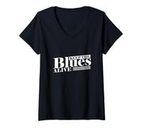 Mujer Mantén vivo el blues Camiseta Cuello V