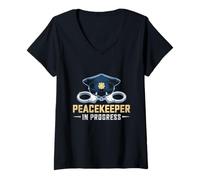 Mujer Mantenedor de la paz en curso Oficial de policía Departamento de policía Camiseta Cuello V