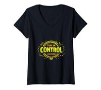Mujer Mantenga el Control Diseño de mentalidad motivación audaz Camiseta Cuello V