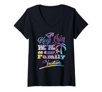 Mujer Mantenga la calma Estamos en unas vacaciones familiares Camiseta Cuello V