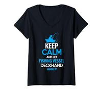 Mujer Mantenga la calma y deje que el barco pesquero se encargue Camiseta Cuello V