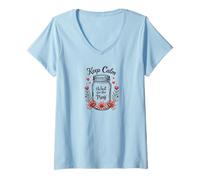 Mujer Mantenga la Calma y Espere el Ping Funny Canning Homesteading Camiseta Cuello V