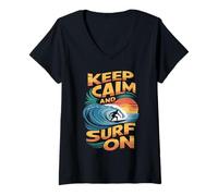 Mujer Mantenga la calma y navegue con un mensaje inspirador Camiseta Cuello V