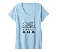Mujer Mantenga la Virtud cívica de la República Sunrise Ben Franklin Camiseta Cuello V