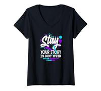 Mujer Mantenga su Historia no ha Terminado Concientización sobre la prevención del Suicidio Camiseta Cuello V
