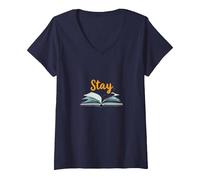 Mujer Mantenga su Historia no ha Terminado sobre los Amantes de los Libros inspiradores Camiseta Cuello V, Azul Marino, S