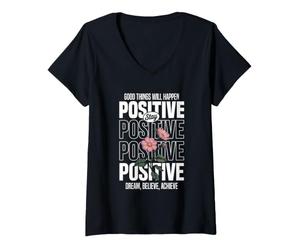 Mujer Mantente Positivo: Sueña, Cree, Logra Camiseta Cuello V