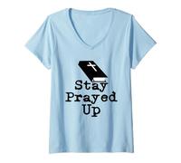 Mujer Mantente rezado | Biblia negra simple Camiseta Cuello V