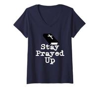 Mujer Mantente rezado | Biblia negra simple Camiseta Cuello V