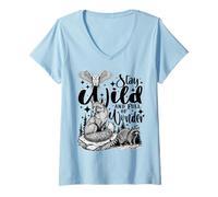 Mujer Mantente Salvaje y Lleno de Maravillas Aventura Valiente al Camiseta Cuello V