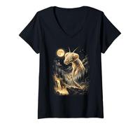 Mujer Mantis Rezando Aullando a la Luna Meme Camiseta Cuello V
