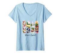 Mujer Manzana Jam Herbs Cat Cozy Cocina Vibes Camiseta Cuello V